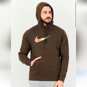 Nike Brushed Plush Contrasting Colors Center Logo Hoodie